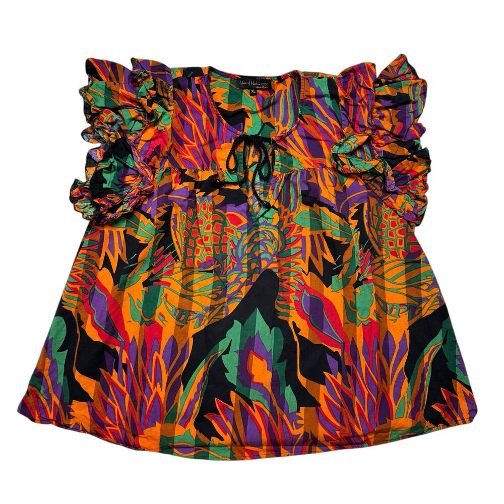 HOUSE OF HARLOW 1960 Meadow Pink Print Blouse Size XL Womens Bright Orange Green - Picture 4 of 9